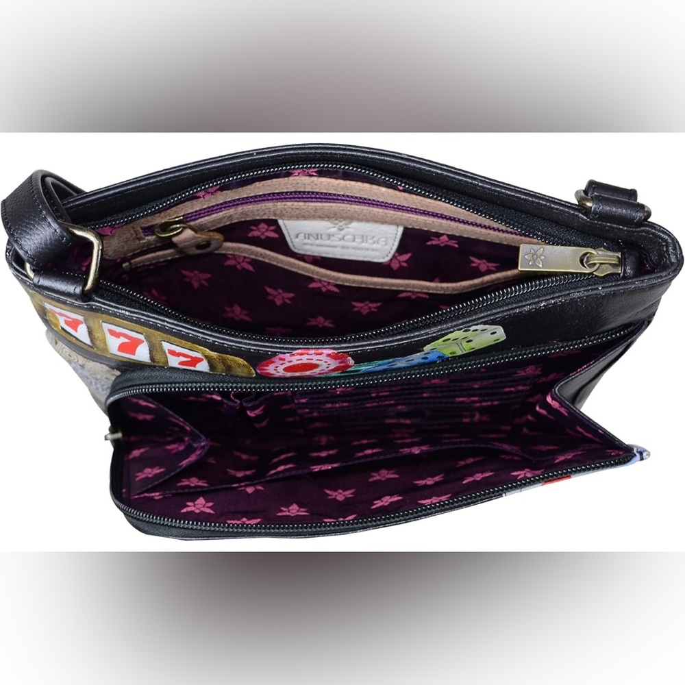 Anuschka High Roller hand painted leather crossbody purse - Picture 3 of 10